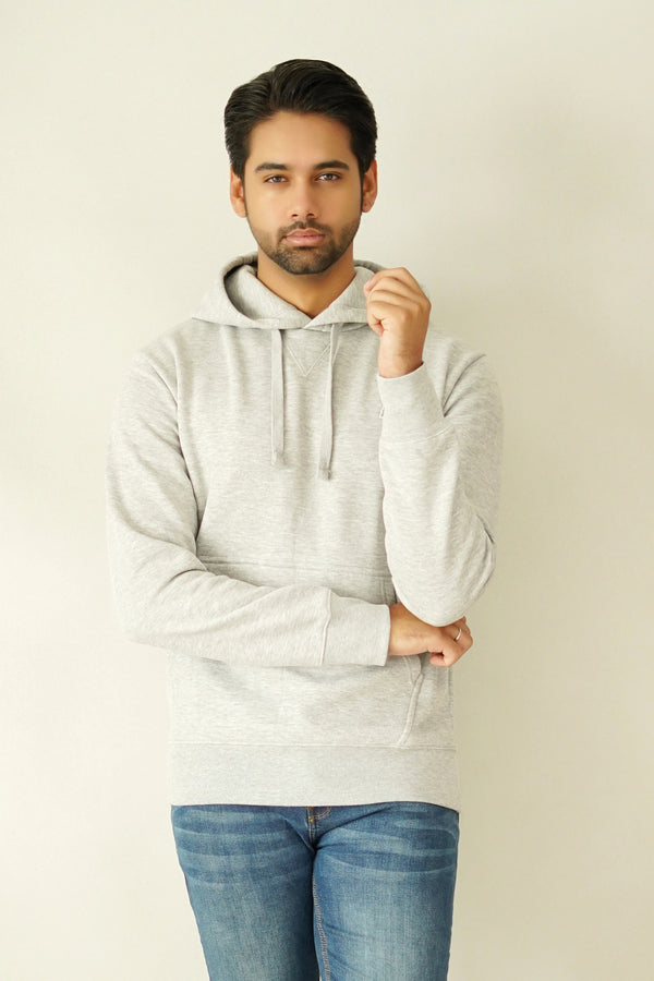 Grey Heather Plain Fleece Pull Over Hoodie