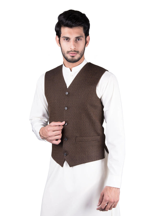 Waist Coat - Worsted Tweed Brown Design