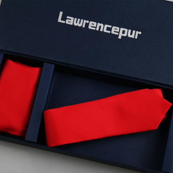 Tie and Pocket Square - Satin Red Plain