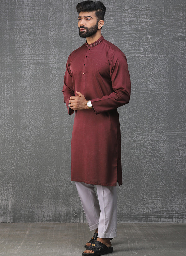 Kurta - Yarn Dyed Red Plain