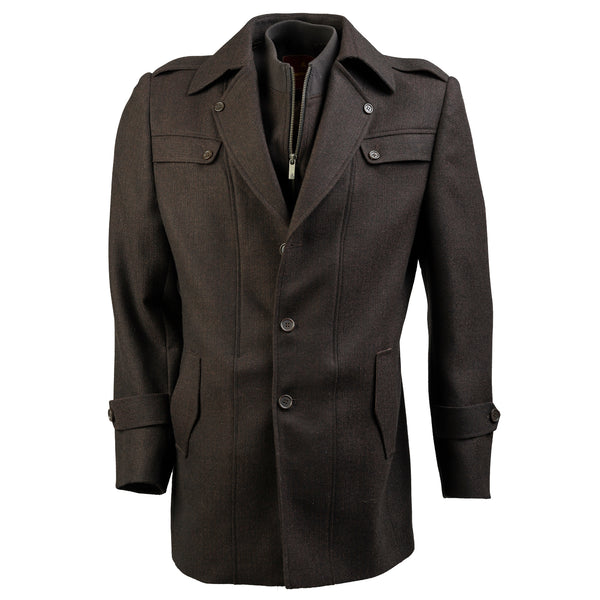 Elegant brown self-stripes pattern on tweed fabric