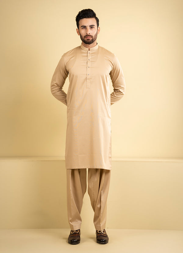 Beige Self Stripes Textured Alpha Cotton Shalwar Kameez