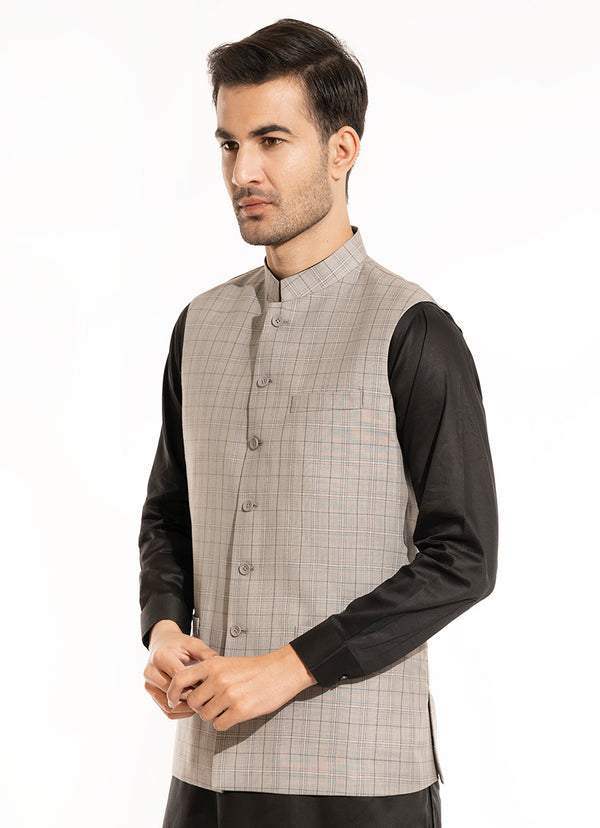 Windowpane Checks-Harbor Grey, Hi End Poly Viscose Waist Coats