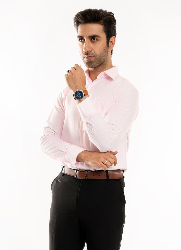 Self Textured- Pink, Delta Cotton Rich Formal Shirt