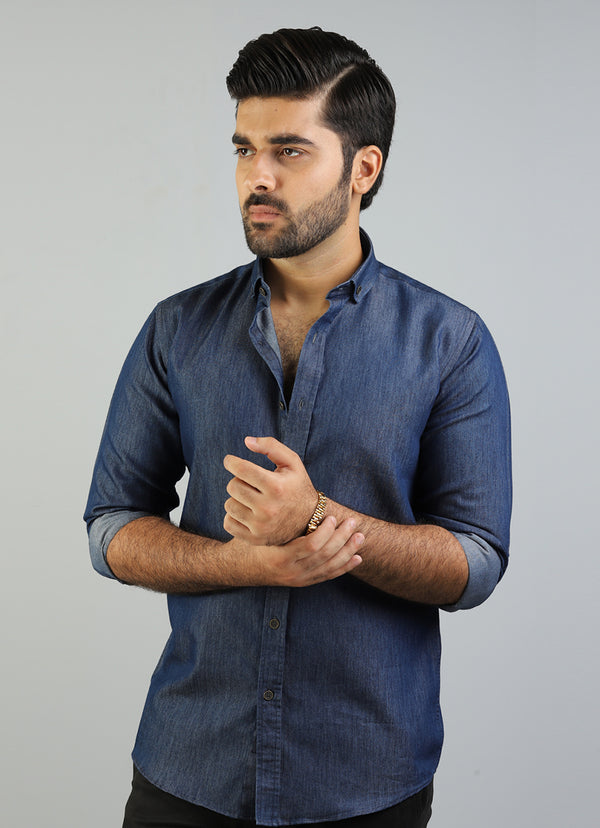 Plain-Dark Blue, Denim Cotton Shirt