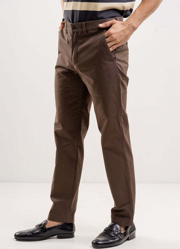 Plain Twill-Chocolate Brown, Wrinkle Free, 100% Cotton, Semi Formal Trouser