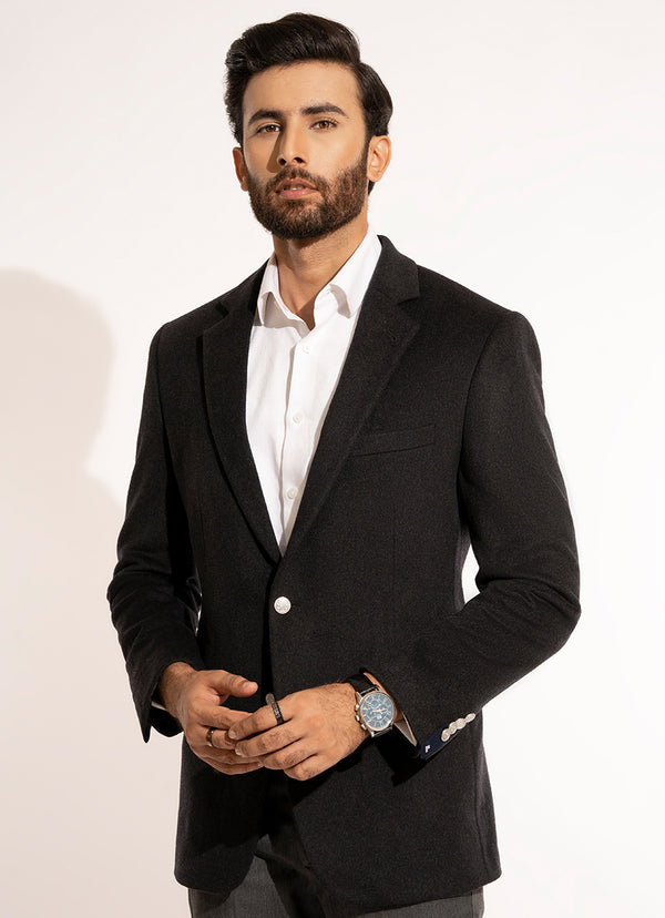 Grey Plain Woolen Fleece Poly Wool Classic Blazer