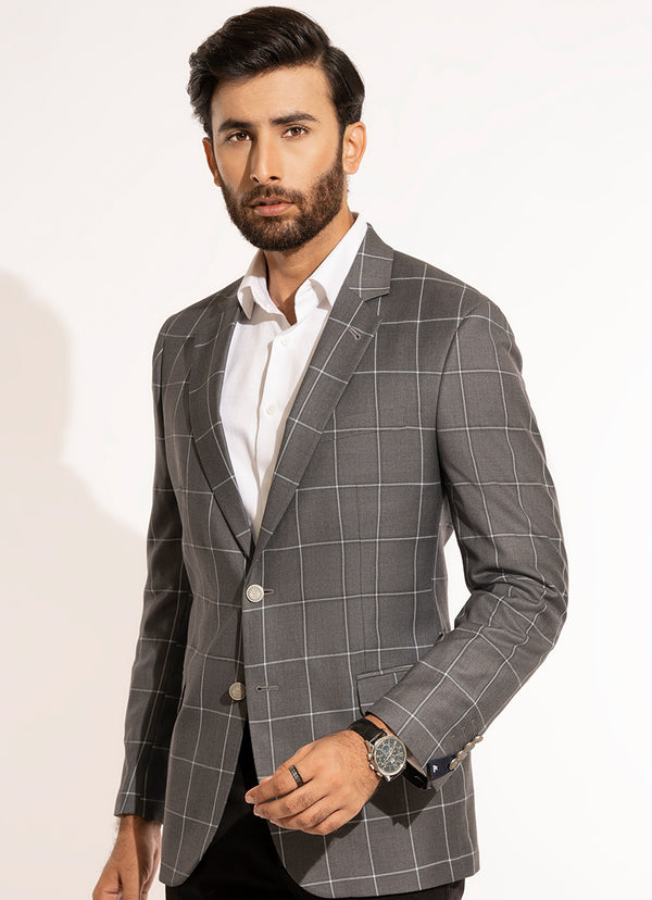 Grey Checks Hi-end Delta Poly Viscose Classic Blazer