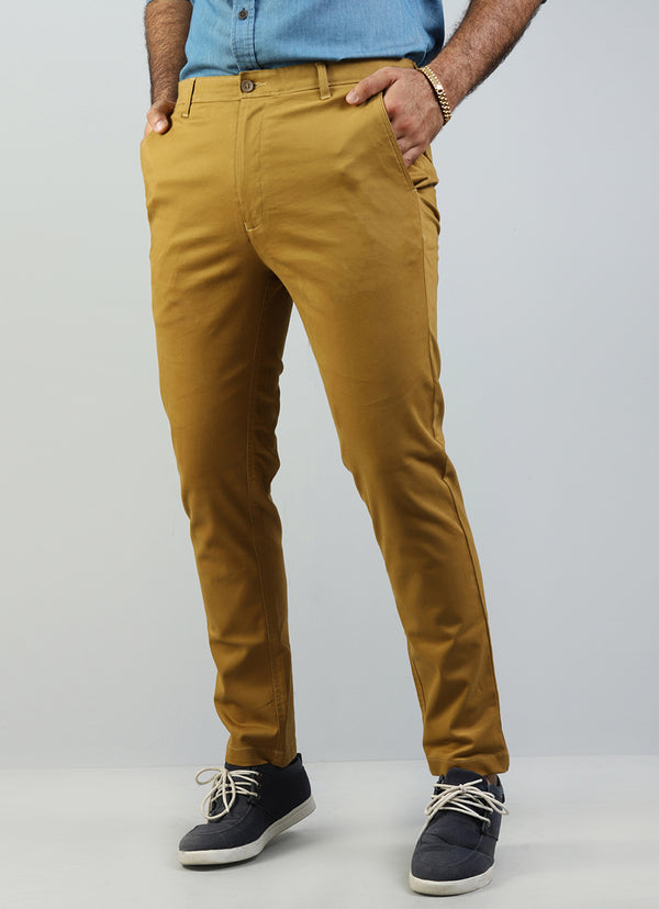 Brown Plain Cotton Stretch Chino Trouser