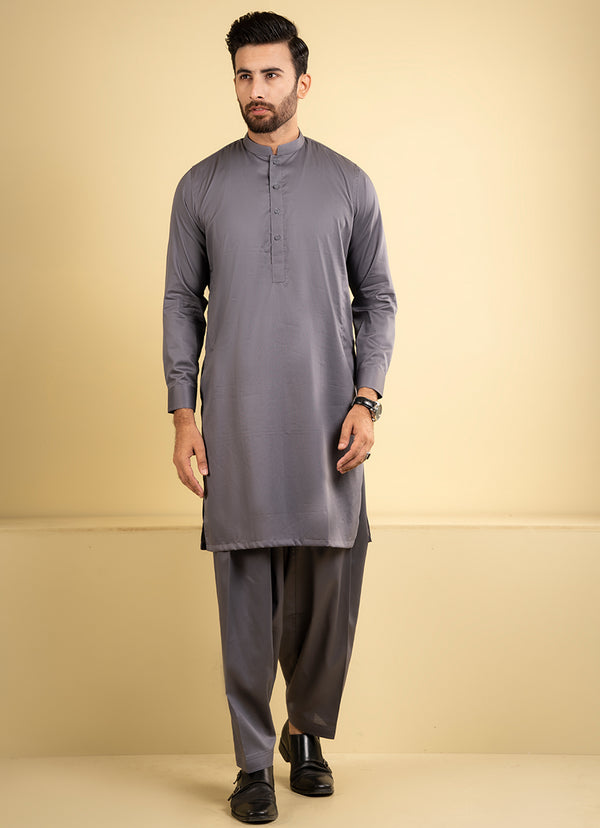 Grey Self Stripes Textured Alpha Cotton Shalwar Kameez