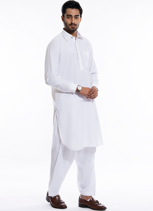 Plain White Poly Viscose, Kashghar Winter Shalwar Kameez